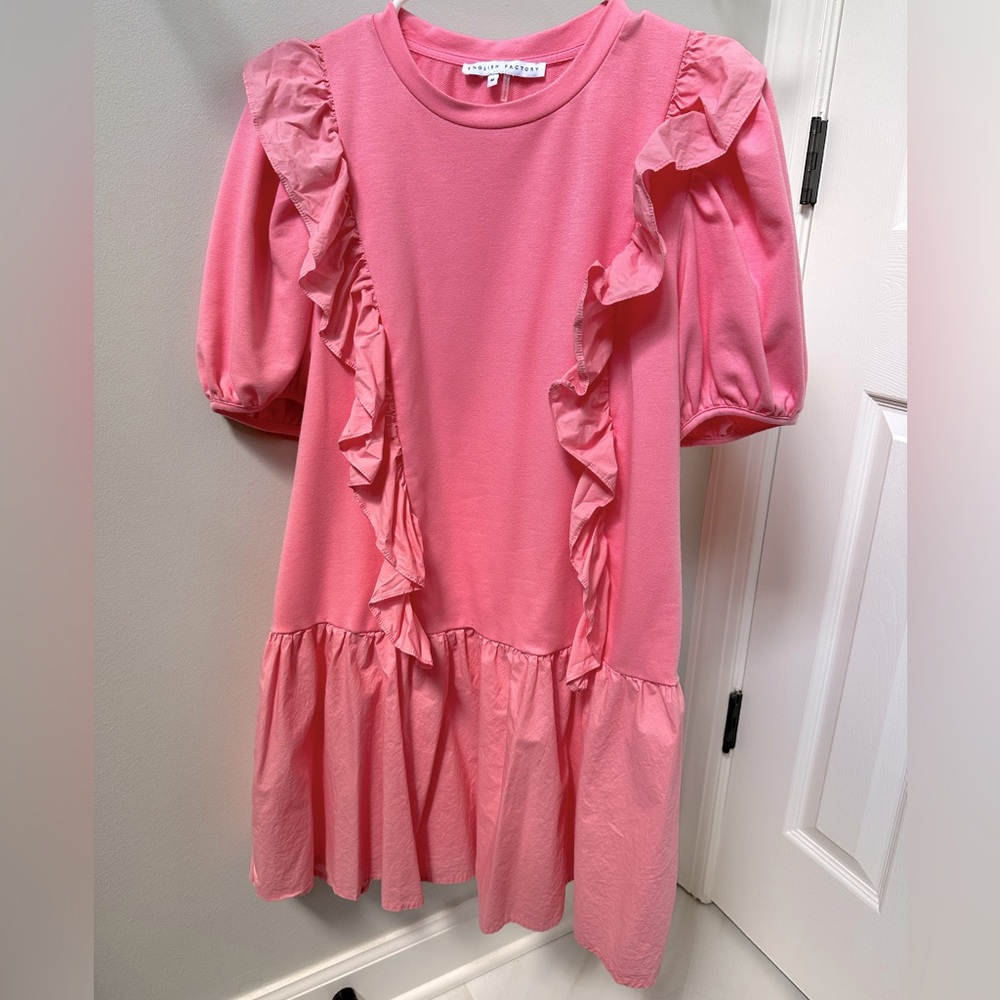 English Factory Mixed Media Ruffle Puffy Sleeve Dress